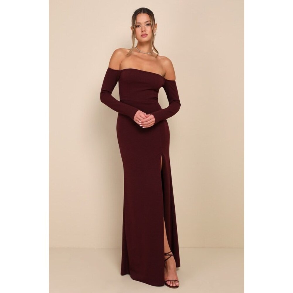 Lulus Alluring Sophistication Dark Plum Off-the-shoulder Maxi Dress Purple